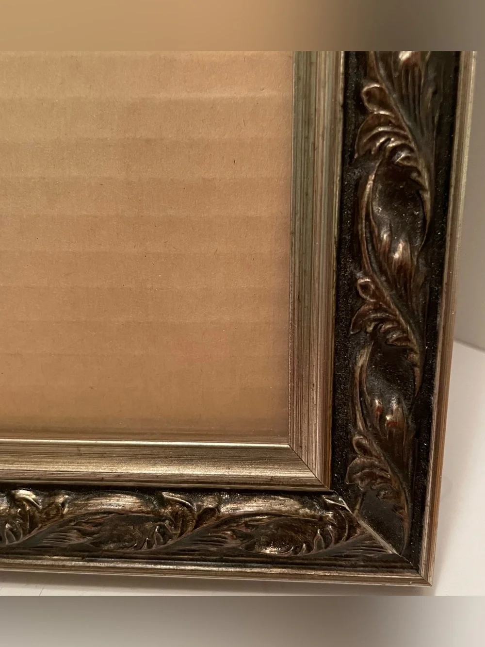 8x10 Ornate Wood Photo Frame Burnished Silver Tone Wall Or Tabletop